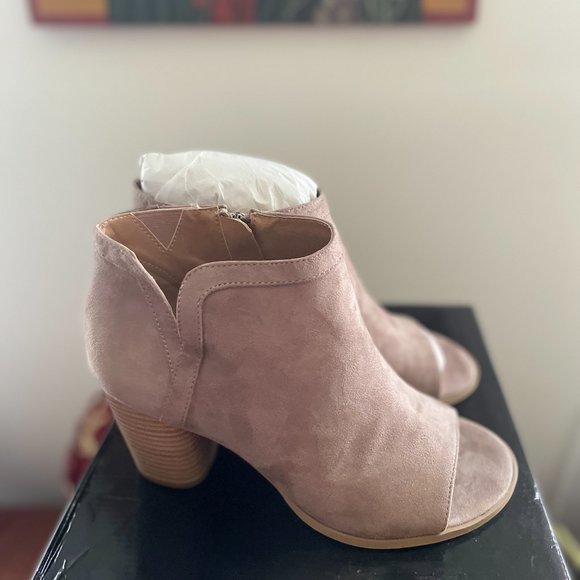Taupe Faux Suede V-Cut Ankle Bootie - Picture 3 of 4